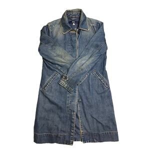 Vintage Gap Size XS Medium Wash Denim Duster Dress Trench Coat Y2K 90’s